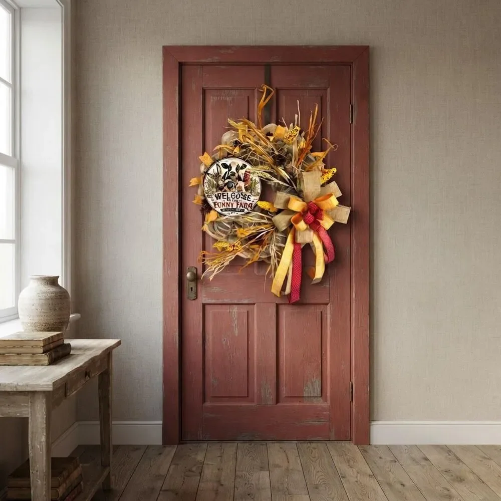 Funny Farm Front Door Wreath | Rustic Farmhouse Animals | Fall Harvest Decor